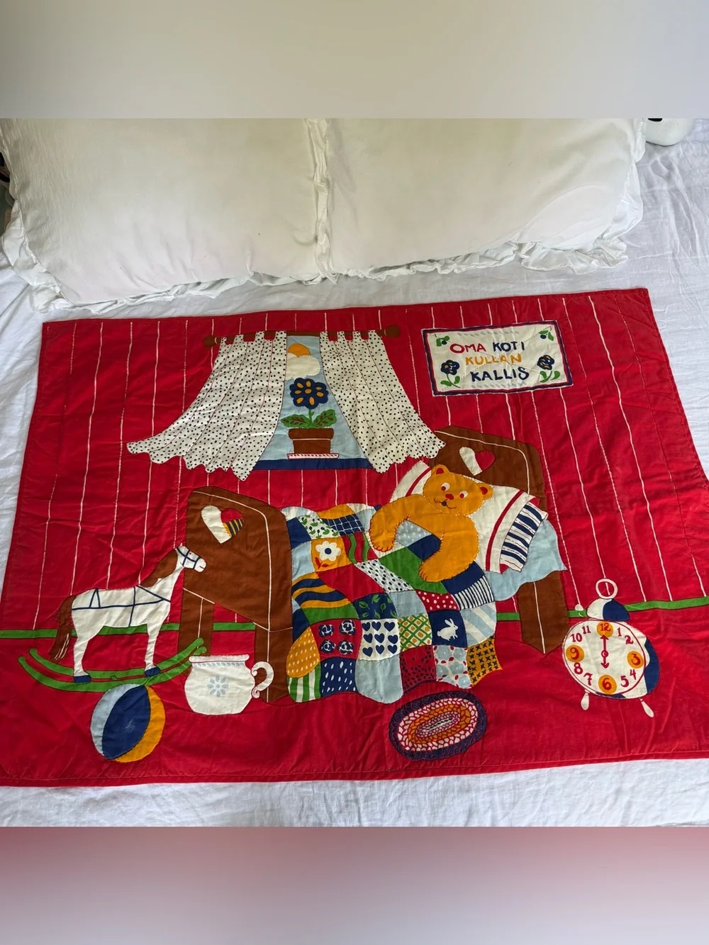 Vintage Tampella Finland Wall Hanging Quilt 34x46 Florence Bert Folk Art Nursery